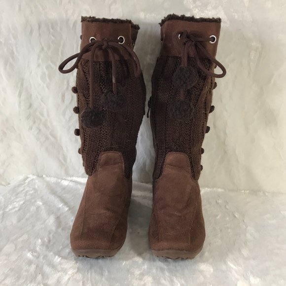 CA collection by Carrini Sweater suede winter tall boots 1/4 zipper side pom pom - Picture 2 of 9
